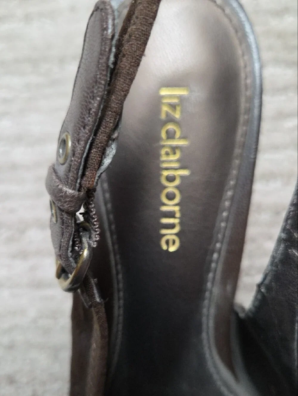 Liz Claiborne Dark Brown Fabric Slingback Heels